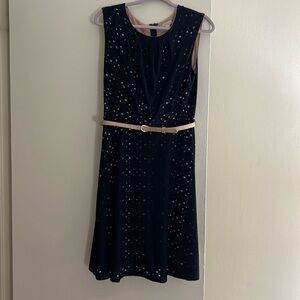 Dress Barn Navy & Tan Eyelet Dress